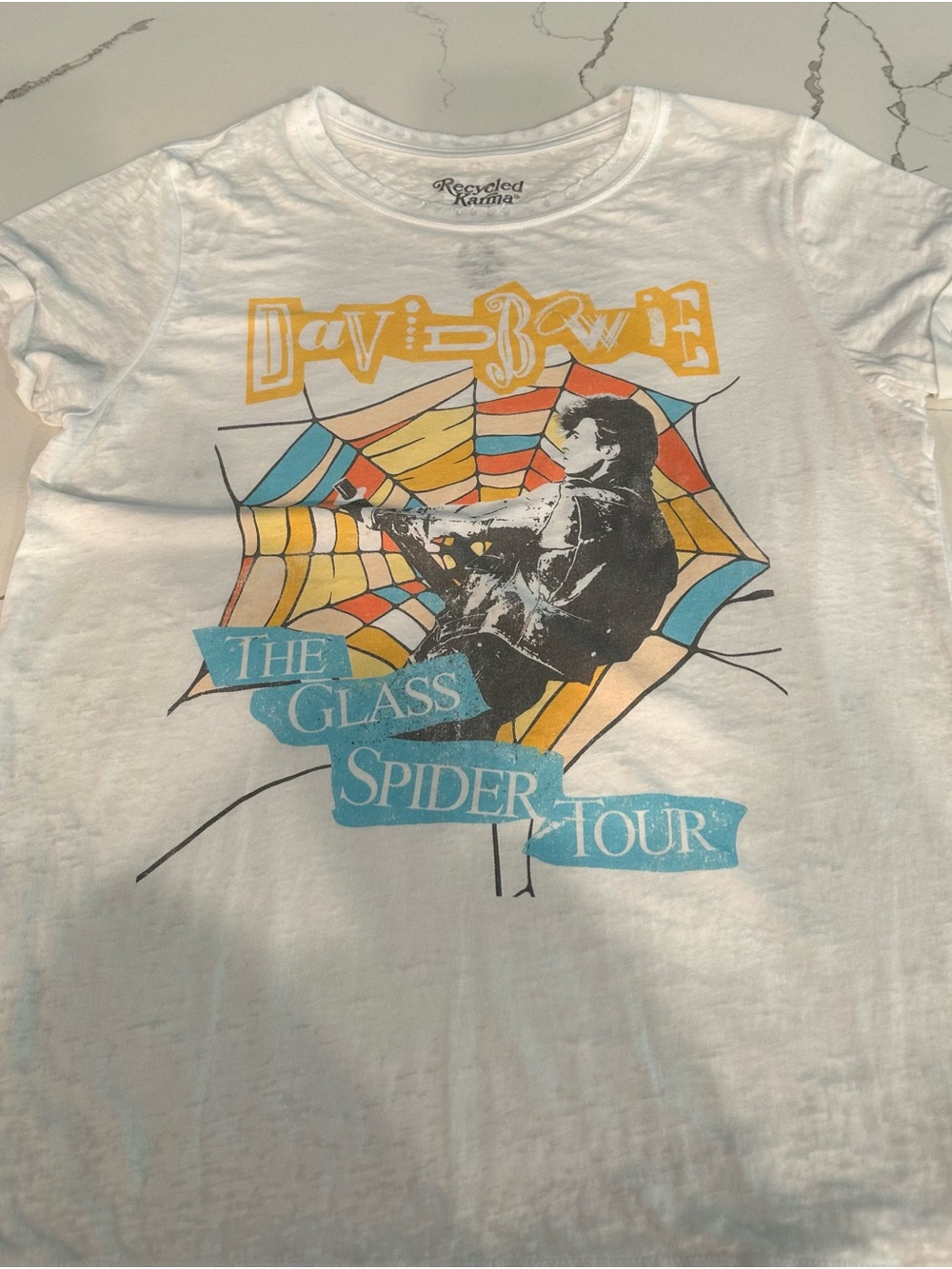 Recycled Karma White David Bowie Glass Spider Tour Graphic Tee
